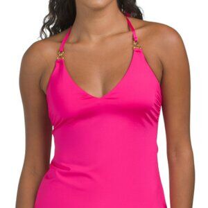 NWT TRINA TURK Hot Pink/ coral  Monaco V-neck Swim Tankini 12